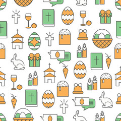 Vector thin line art Easter seamless pattern