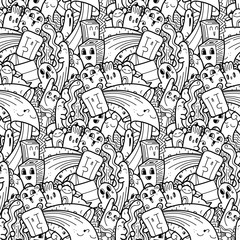 Obraz premium Funny doodle monsters seamless pattern for prints, designs and coloring books