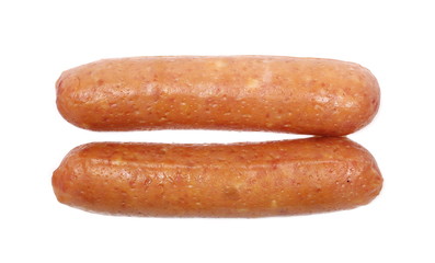 Sausages isolated on white background, top view