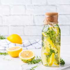 Fresh cool lemon thyme infused water detox drink