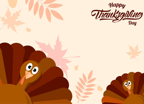Turkey background with autumn leaves. Thanksgiving day. Vector illustration design.