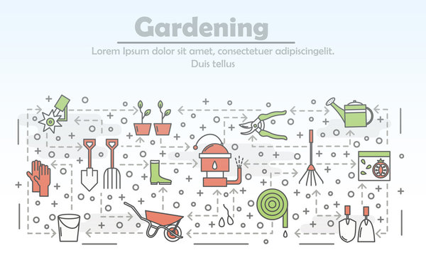 Vector thin line gardening poster banner template