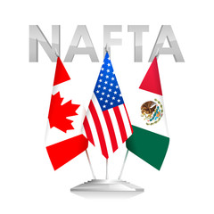 Flags of NAFTA Countries Canada, USA and Mexico. The North American Free Trade Agreement. Political and Economic News vector Illustration - obrazy, fototapety, plakaty