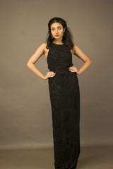 beautiful indian female model in a black gown