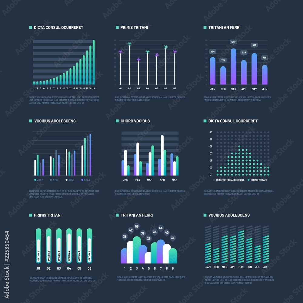 Poster infographic elements. data visualization graphs, business workflow processes. presentation charts an