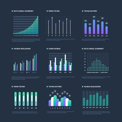 Infographic elements. Data visualization graphs, business workflow processes. Presentation charts and diagrams. Vector graphics and diagram, business graph and chart information illustration