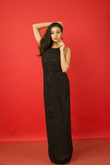 beautiful indian female model in a black gown