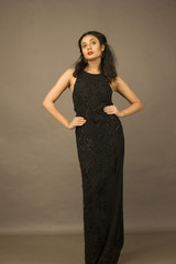 beautiful indian female model in a black gown