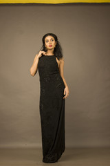 beautiful indian female model in a black gown