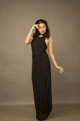 beautiful indian female model in a black gown