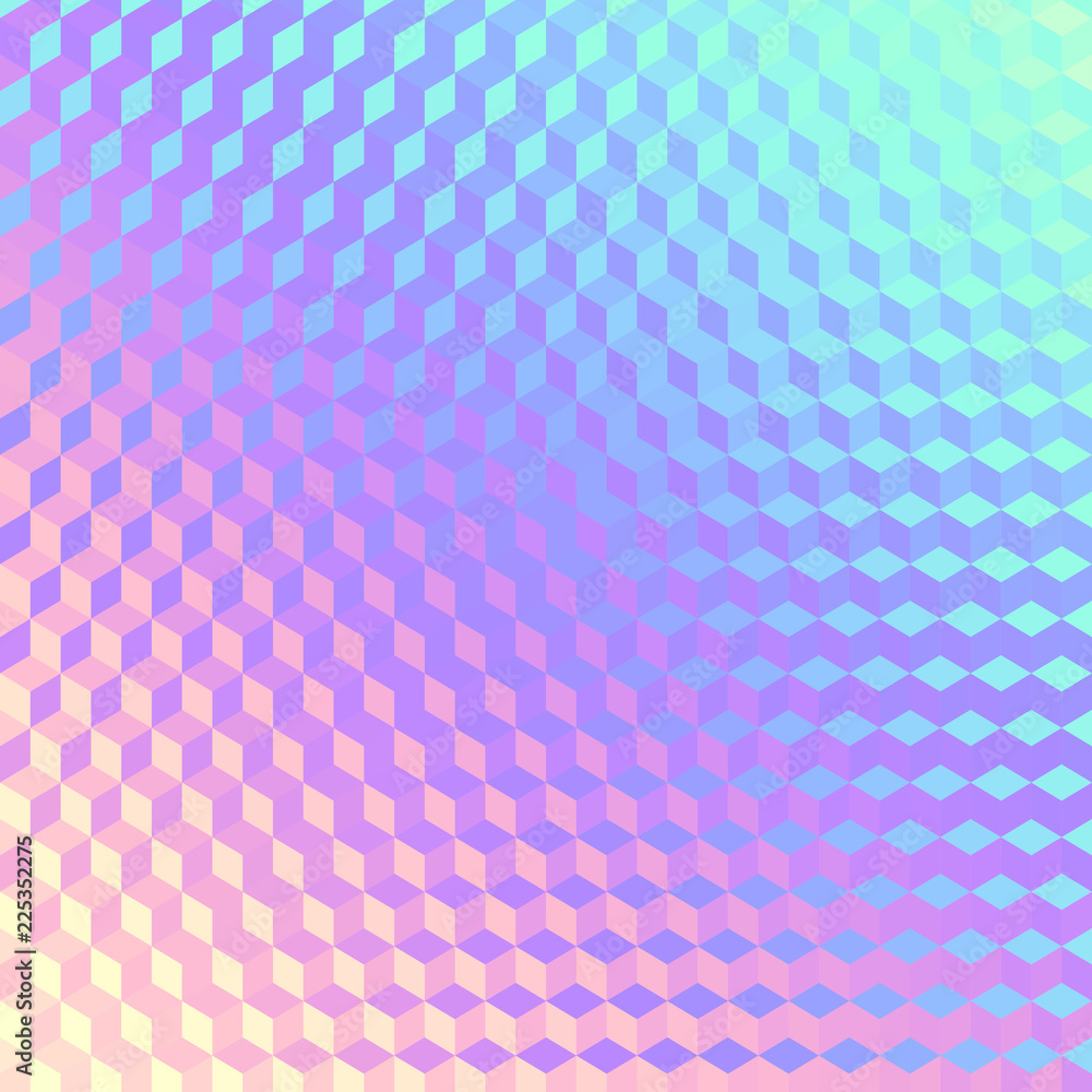 Poster Blurred background. Geometric abstract pattern in low poly style. Effect of a glass. Small cubes. Vector image.
