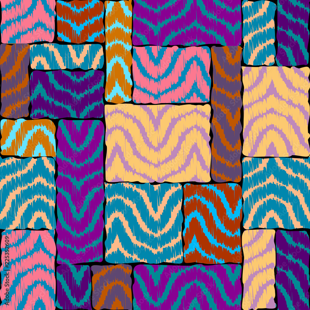 Poster ethnic boho seamless pattern based on ikat style. patchwork pattern. tribal art print. vector image.