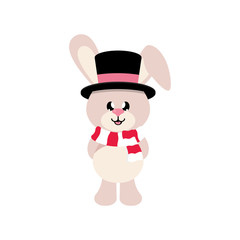 Obraz na płótnie Canvas winter cartoon cute bunny with scarf and hat