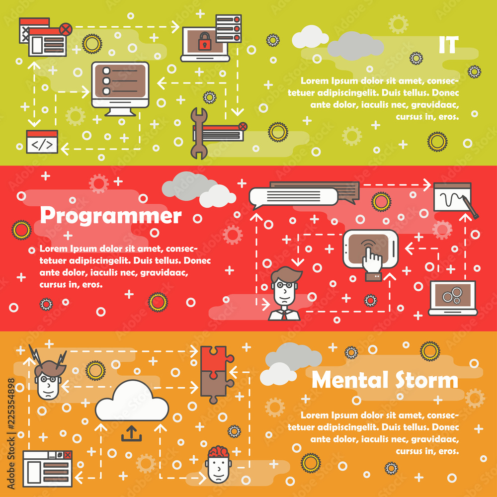Poster vector thin line art it web banner template set