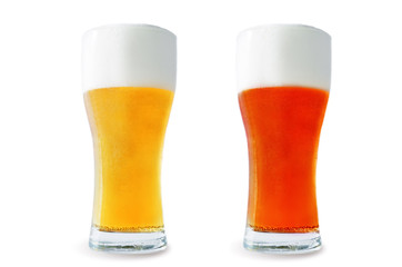 Beer list: light and red beers on a white background