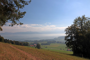 Fototapeta na wymiar Aussicht von Längenberg, Berner Alpen, Schweiz 