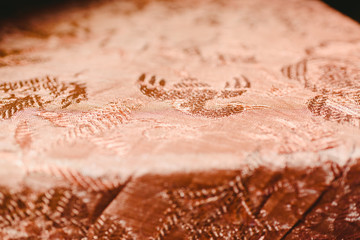 Close-up of cloth with golden embroidery for backgrounds and vintage textures.