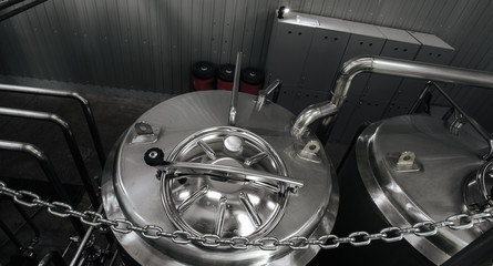 Vessel equipment and stainless steel machines. Modern brewery