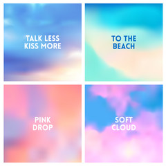 Abstract vector multicolored blurred background set. 4 colors set. Square blurred pink backgrounds set - sky clouds sea ocean beach colors