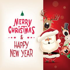 Fototapeta na wymiar Christmas companion with textual signboard. Holiday greeting vector illustration.