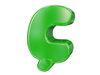 3D Plastic cartoon font. Children and kids school, 3d render Letter Ç