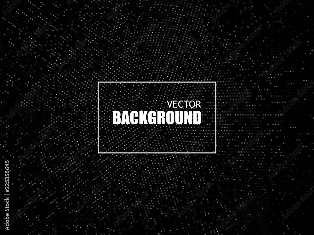 Poster abstract black and white background textured with radial halftone pattern. vector illustration.