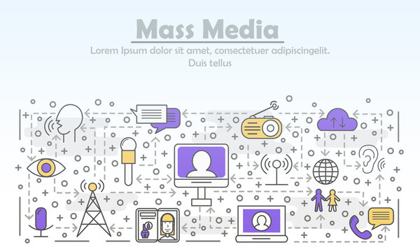 Vector thin line mass media poster banner template
