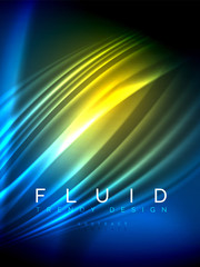 Neon glowing wave, magic energy and light motion background. Vector illustration