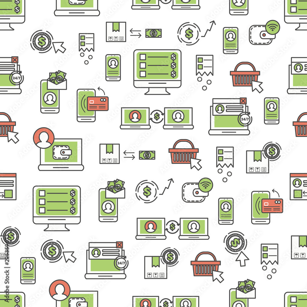 Poster vector thin line mobile banking seamless pattern