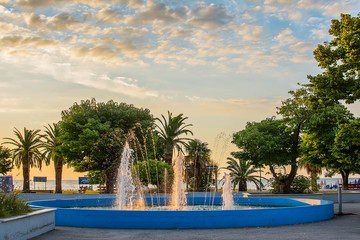 Asprovalta, Greece - August 12, 2018: Local fountain in the promenade in Asprovalta, Greece