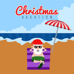 Obraz na płótnie Canvas Santa relaxin on a beach. Christmas summer vacation. Vector illustration design