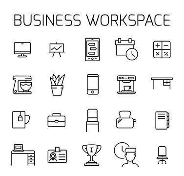 Business Workspace Related Vector Icon Set. 