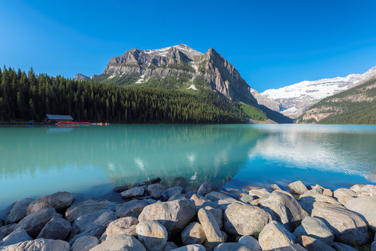 Canadian Rockies early morning - Lake Louse in Banff National Park, Canada.