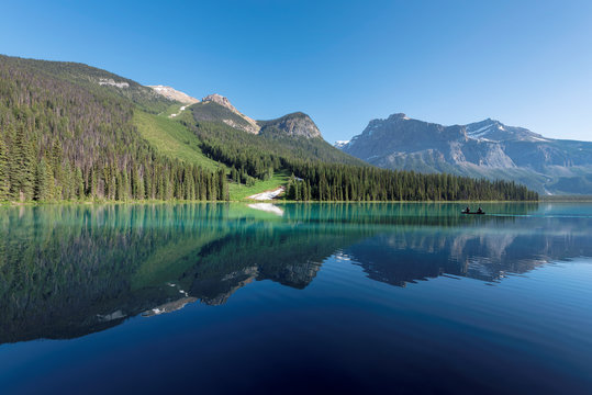 Beautiful turquoise waters of the Emerald lake in Yoho National Park, Canada.