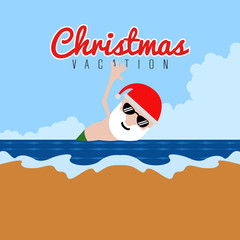 Santa claus on a beach. Christmas summer vacations. Vector illustration design