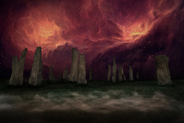 Ancient Places Backgrounds - Monolith Stones under Night Sky
