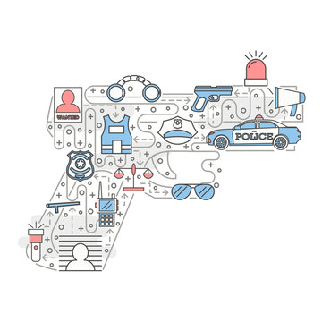 police gun outline with law enforcement icons clip art preview