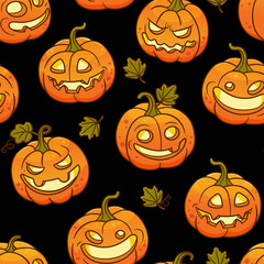 Seamless pattern with Halloween pumpkins.Vector illustration.