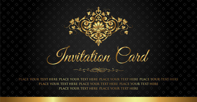 Invitation card luxury black and gold vintage style