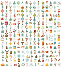 Christmas, New Year holidays icon big set. Flat style collection