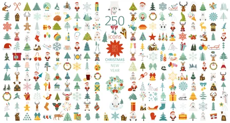 Foto op Plexiglas Christmas, New Year holidays icon big set. Flat style collection. Vector illustration © a7880ss