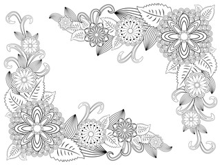 Fototapeta premium illustration zentangl. Flower frame for photo. Coloring book. Antistress for adults and children. Black and white.