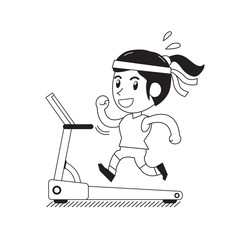 Cartoon woman running on treadmill for design.