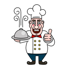 Chef Cook Serving Food Realistic Cartoon Character Design