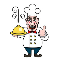 Chef Cook Serving Food Realistic Cartoon Character Design