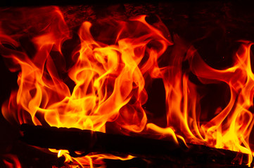 Fiery flame in a wood-burning stove