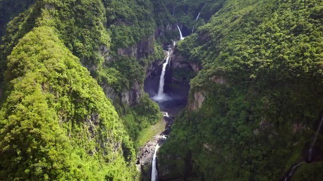 Aerial view of waterfall in Salto del Claro, Chile.