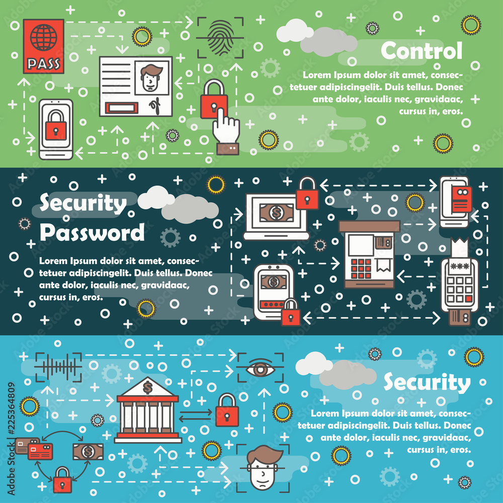 Poster vector thin line security web banner template set