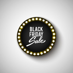 Black Friday advertising banner, retro shiny lights label, vector illustration
