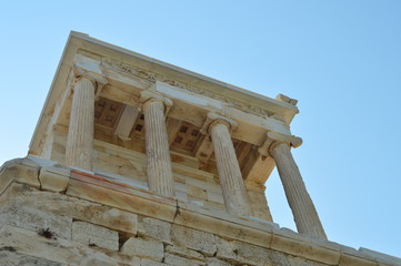 Obraz premium Propylaea of the Acropolis of Athens Viewed From Its Bottom. Architecture, History, Travel, Landscapes. July 9, 2018. Athens Greece.